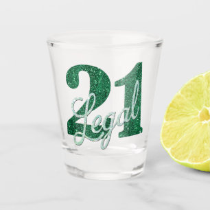 21 and Legal Green Faux Glitter 21st Birthday Shot Glass
