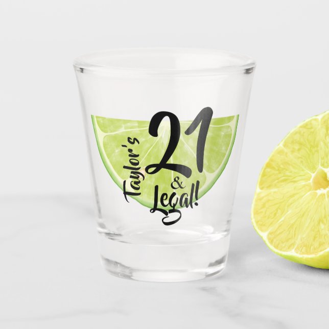 21 and Legal on a Lime Personalized Shot Glass (Front)