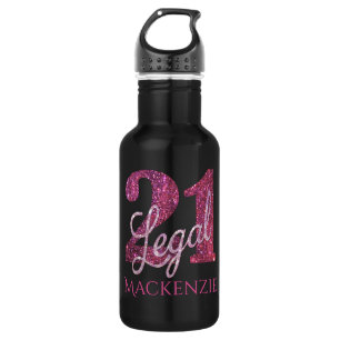 21 and Legal   Pink 21st Birthday Chic Glitter 532 Ml Water Bottle