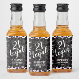 21 and Legal Pink Black Leopard Custom Mini Liquor Bottle Label