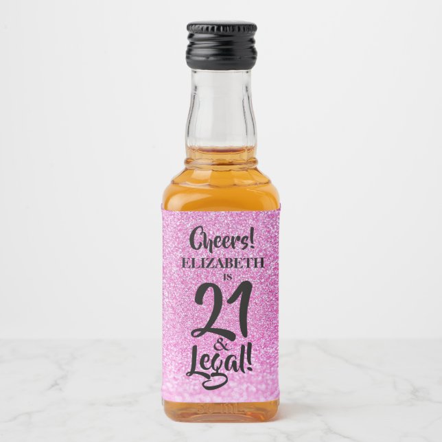 21 and Legal Pink Faux Glitter Custom Mini Liquor Bottle Label (Front)