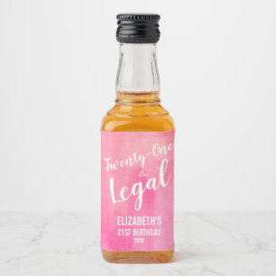 21 and Legal Pink Watercolor Custom Mini Liquor Bottle Label