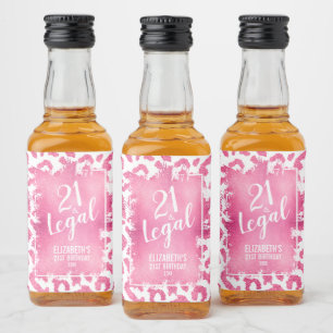 21 and Legal Pink White Leopard Personalized Mini Liquor Bottle Label