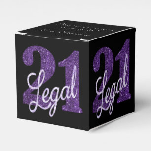 21 and Legal Purple Glitter Chic 21st Birthday Favor Box