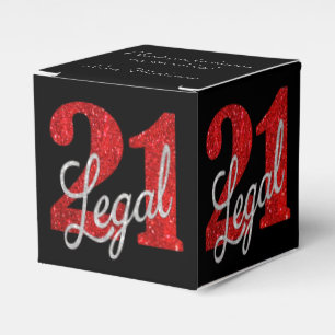 21 and Legal   Red and Black Modern 21st Birthday Favor Box