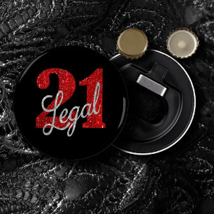21 and Legal   Red Faux Glitter 21st Birthday Bottle Opener