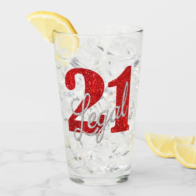 21 and Legal | Red Faux Glitter 21st Birthday Glass (Front Ice)