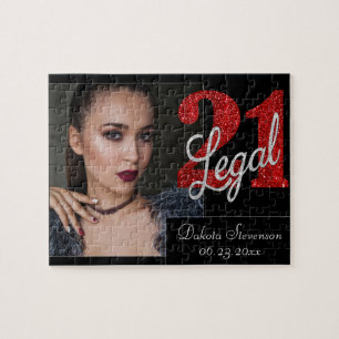 21 and Legal   Red Faux Glitter Photo Keepsake Jigsaw Puzzle