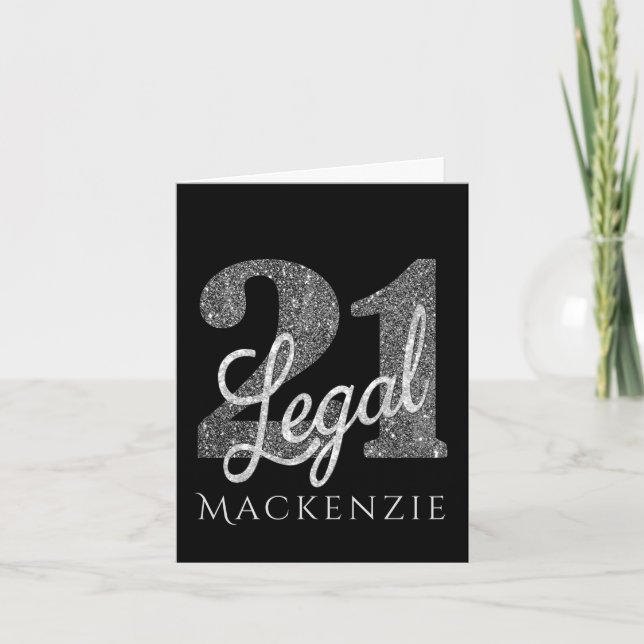 21 and Legal | Silver Faux Glitter 21st Birthday Card (Front)