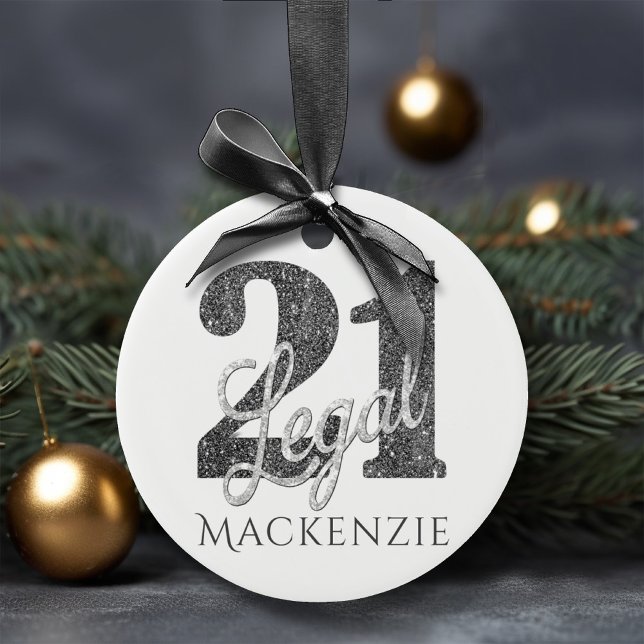 21 and Legal | Silver Faux Glitter 21st Birthday Ceramic Ornament (Creator Uploaded)