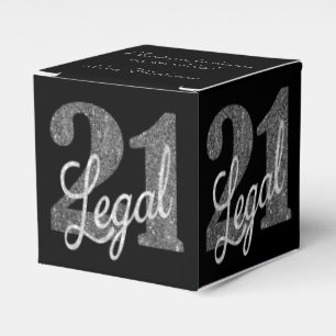 21 and Legal Silver Faux Glitter 21st Birthday Favor Box