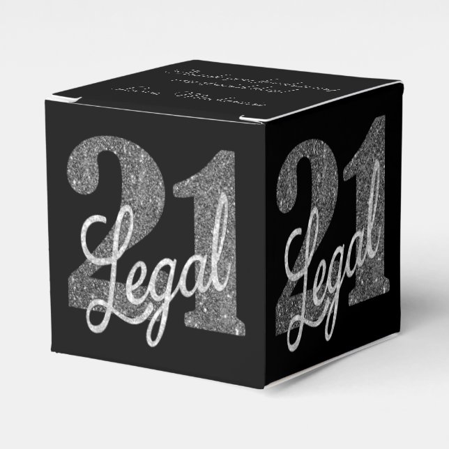 21 and Legal | Silver Faux Glitter 21st Birthday Favor Box (Front Side)