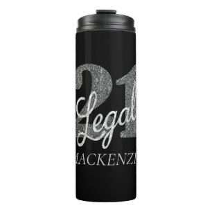 21 and Legal Silver Faux Glitter 21st Birthday Thermal Tumbler