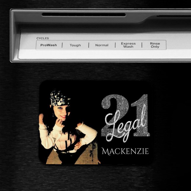 21 and Legal | Silver Faux Glitter Photo Keepsake Magnet (Creator Uploaded)