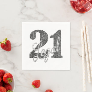21 and Legal Silver Glitzy 21st Birthday Party Napkin