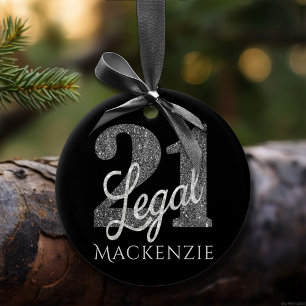 21 and Legal   Silver Grey Black 21st Birthday Ceramic Ornament