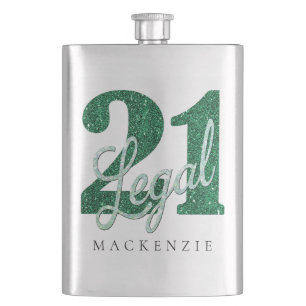 21 and Legal   Stylish Green 21st Birthday Fun Hip Flask