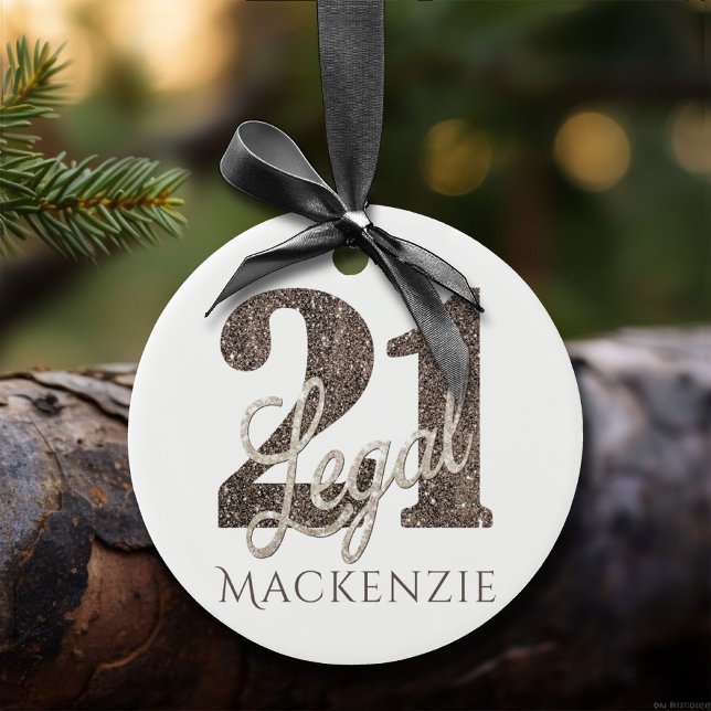 21 and Legal | Taupe Brown 21st Birthday Keepsake Ceramic Ornament (Creator Uploaded)