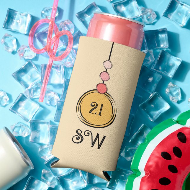 21 birthday add initials any age orange coral seltzer can cooler (In Situ Summer)