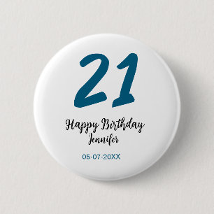 21 birthday bold blue letter simple minimal 2 inch round button