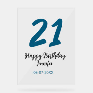 21 birthday bold blue letter simple minimal acrylic sign