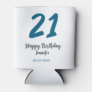 21 birthday bold blue letter simple minimal can cooler