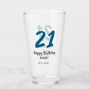 21 birthday bold blue letter simple minimal glass