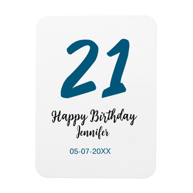 21 birthday bold blue letter simple minimal magnet (Vertical)