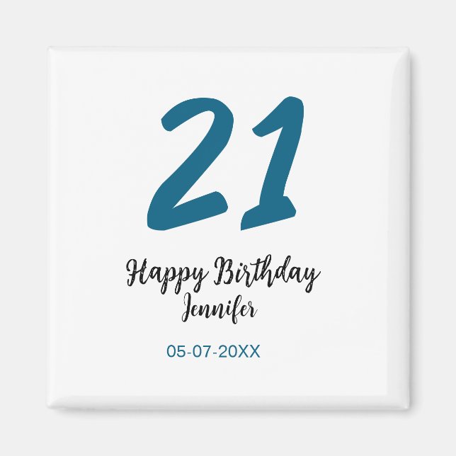 21 birthday bold blue letter simple minimal magnet (Front)