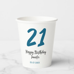 21 birthday bold blue letter simple minimal paper cups
