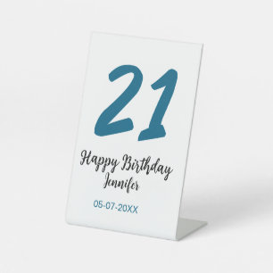 21 birthday bold blue letter simple minimal pedestal sign
