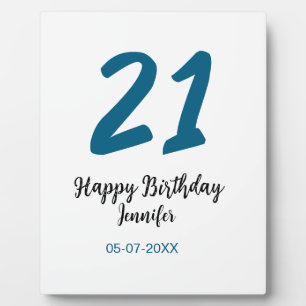 21 birthday bold blue letter simple minimal plaque