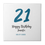 21 birthday bold blue letter simple minimal tile<br><div class="desc">editable design</div>