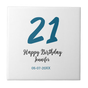 21 birthday bold blue letter simple minimal tile