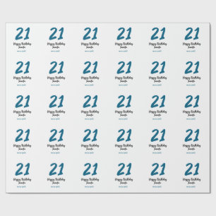 21 birthday bold blue letter simple minimal wrapping paper