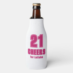21 Cheers, Hot Pink University Style Birthday  Bottle Cooler