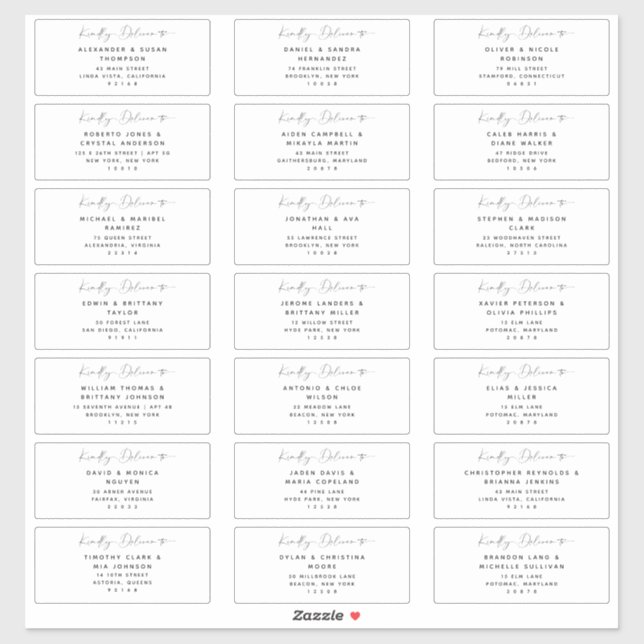 21 Étiquettes de adresse Mariages modernes (Feuille)