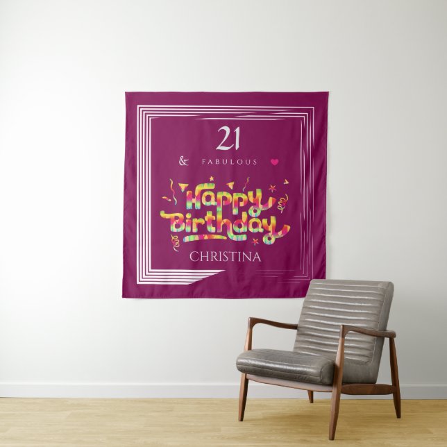 21 & Fabulous Birthday Typography Customizable Tapestry (In Situ)