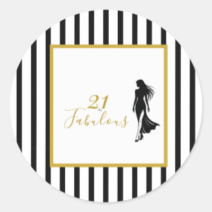 21 & Fabulous Black and Gold Birthday Party Classic Round Sticker