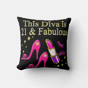 21 & FABULOUS PINK SHOE AND LIPSTICK DIVA DESIGN THROW PILLOW
