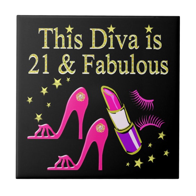 21 & FABULOUS PINK SHOE AND LIPSTICK DIVA DESIGN TILE (Front)