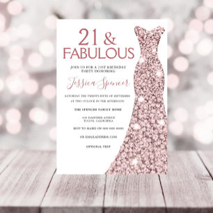 21 & Fabulous Rose Gold Dress 21st Birthday Party Invitation