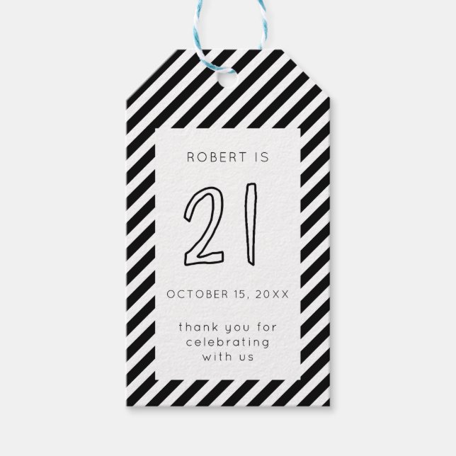 21 Happy 21st Birthday For Men Simple Minimalist Gift Tags (Front)