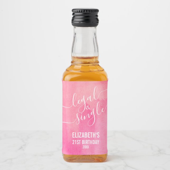 21 Legal and Single Pink Custom Mini Liquor Bottle Label (Front)