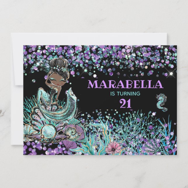 *~*  21 Mermaid Magical Under the Sea Birthday Invitation (Front)
