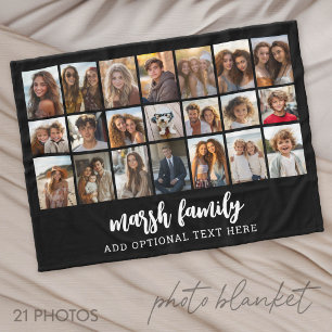 21 Photo Collage - 3 rows 7 columns - black Fleece Blanket