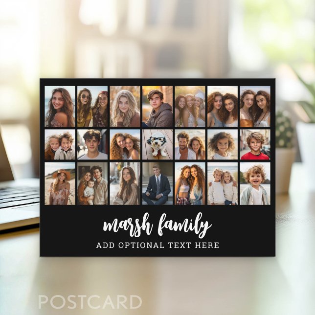 21 Photo Collage - 3 rows 7 columns - black Postcard (Photo Postcard - Customize with your favorite photos)