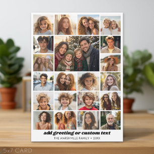 21 Photo Collage - Custom Text - Black and White Holiday Card