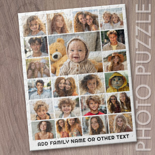 21 Photo Collage - Custom Text - Black and White Jigsaw Puzzle