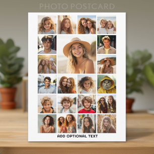 21 Photo Collage - Custom Text - Black and White Postcard